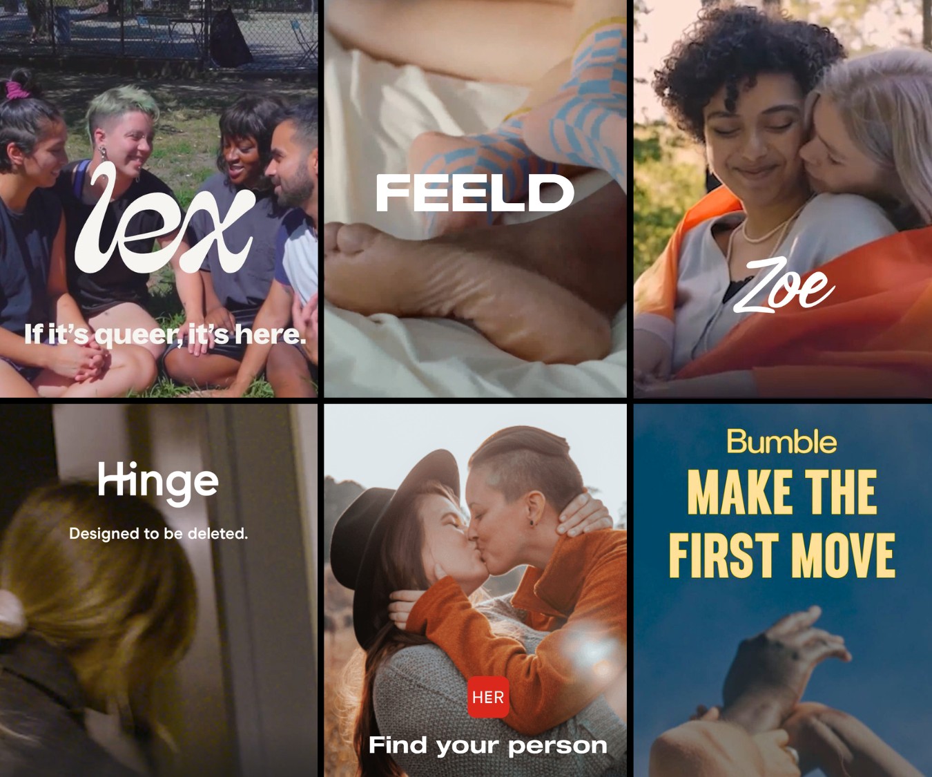 A photoset of the home pages of various lesbian dating apps.