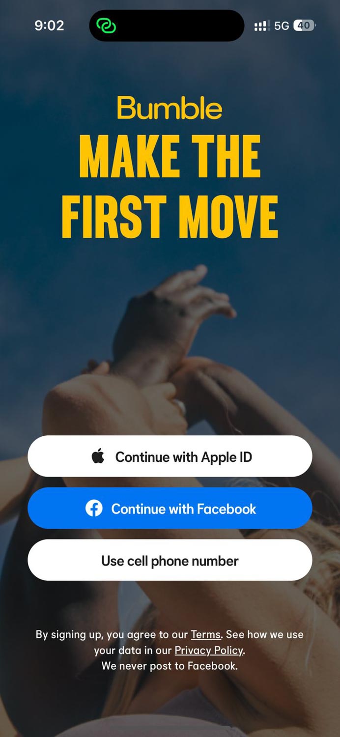 Screenshot of a dating app homepage.